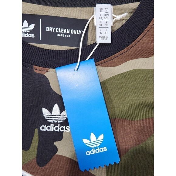 New! adidas Originals x DRY CLEAN ONLY Bangkok Camo Lace Hem Midi Shirt Dress, S - Picture 10 of 11